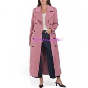 Avec Les Filled Fuzzy Pink Rose Long Double Breasted Coat